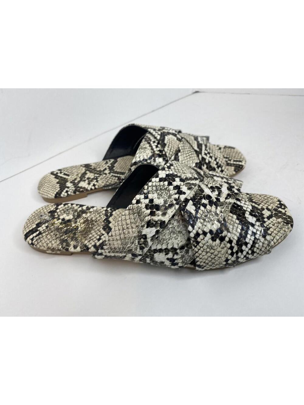 Qupid Black /brown /ivory Snake Print Faux Leather Slides Sandals, Size 7 - Picture 16 of 16